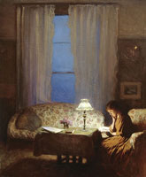 George Clausen, Twilight: Interior (Reading by Lamplight)